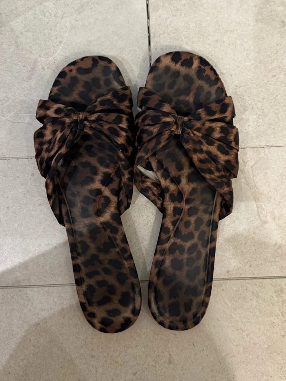 Zara Leopard Knot Slide Sandals - Brown & Black - Picture 1 of 8